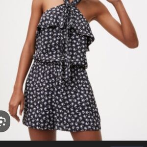 Floral Criss Cross Tie Romper Shorts Spring Summer Flowers Zip Up Med Petites